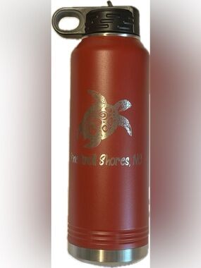 Red Stainless Water Bottle with Silver Sea Turtle Graphic